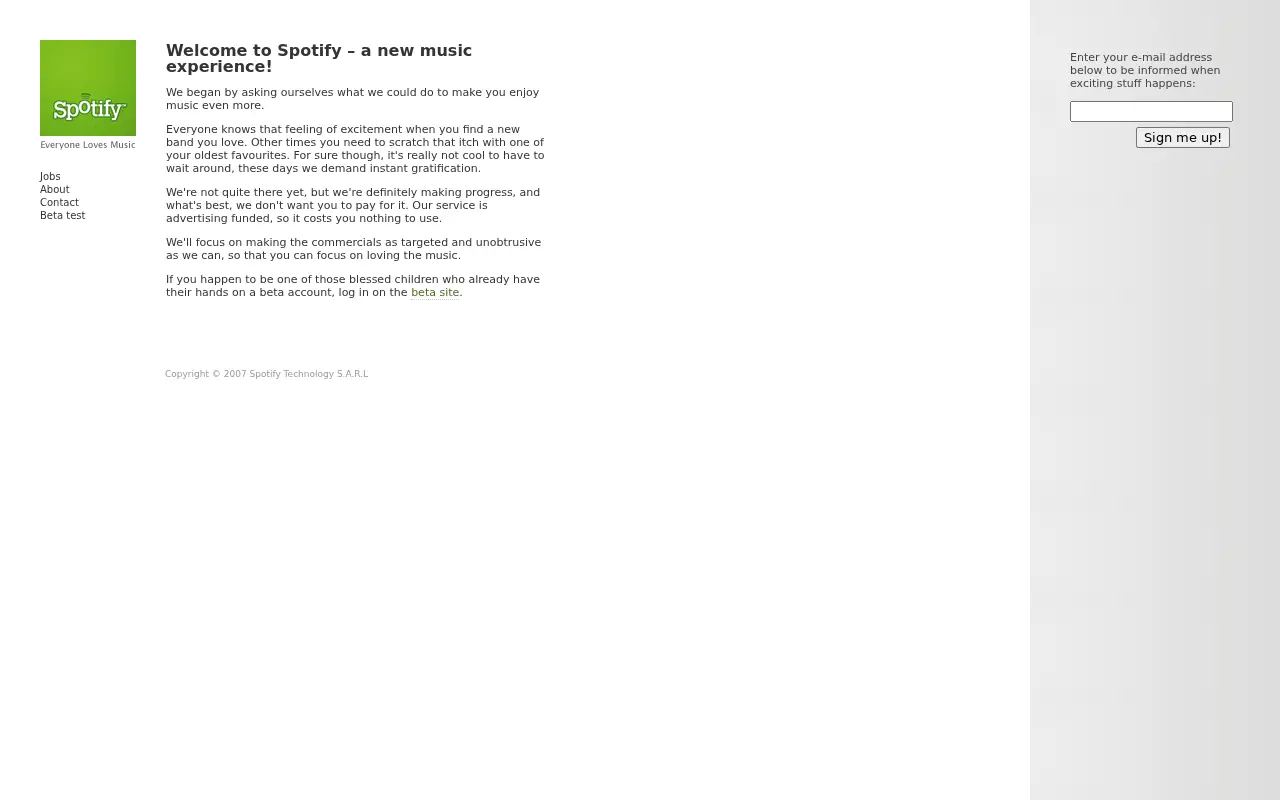 spotify.com in 2007