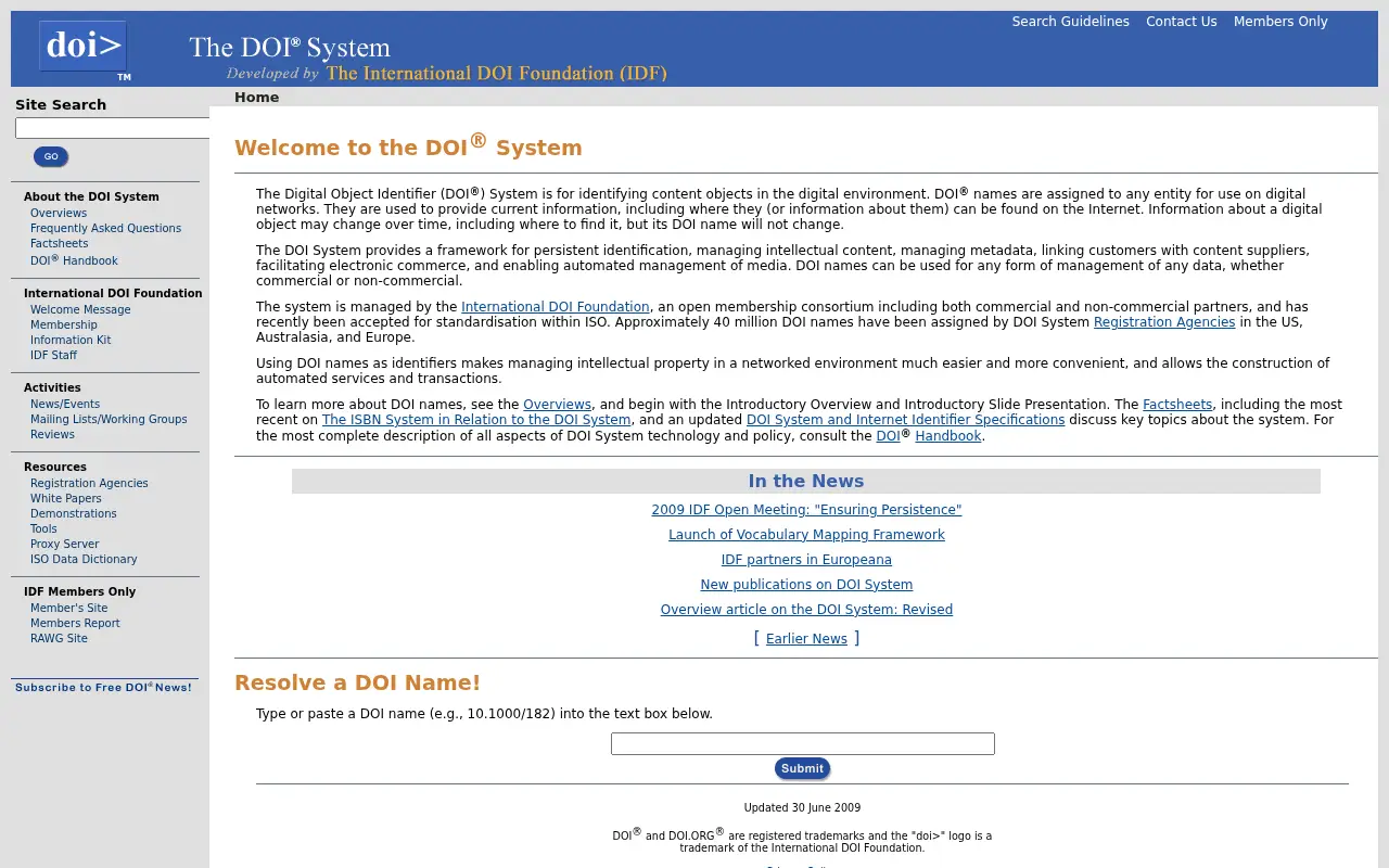 doi.org in 2009