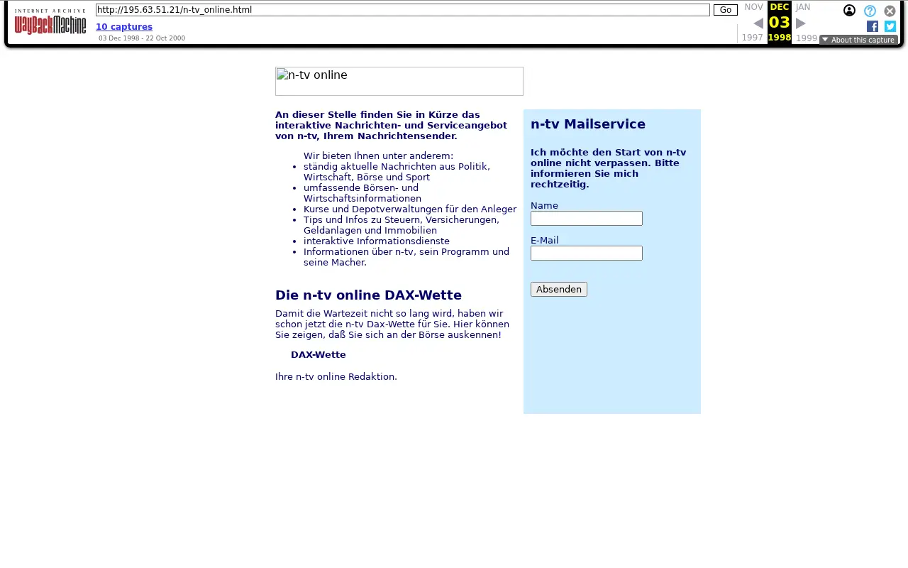 n-tv.de in 1998