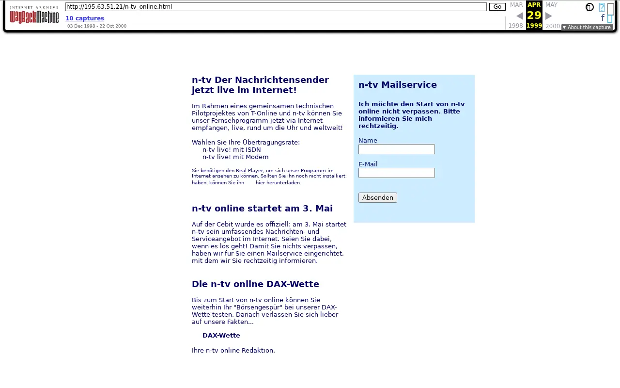n-tv.de in 1999