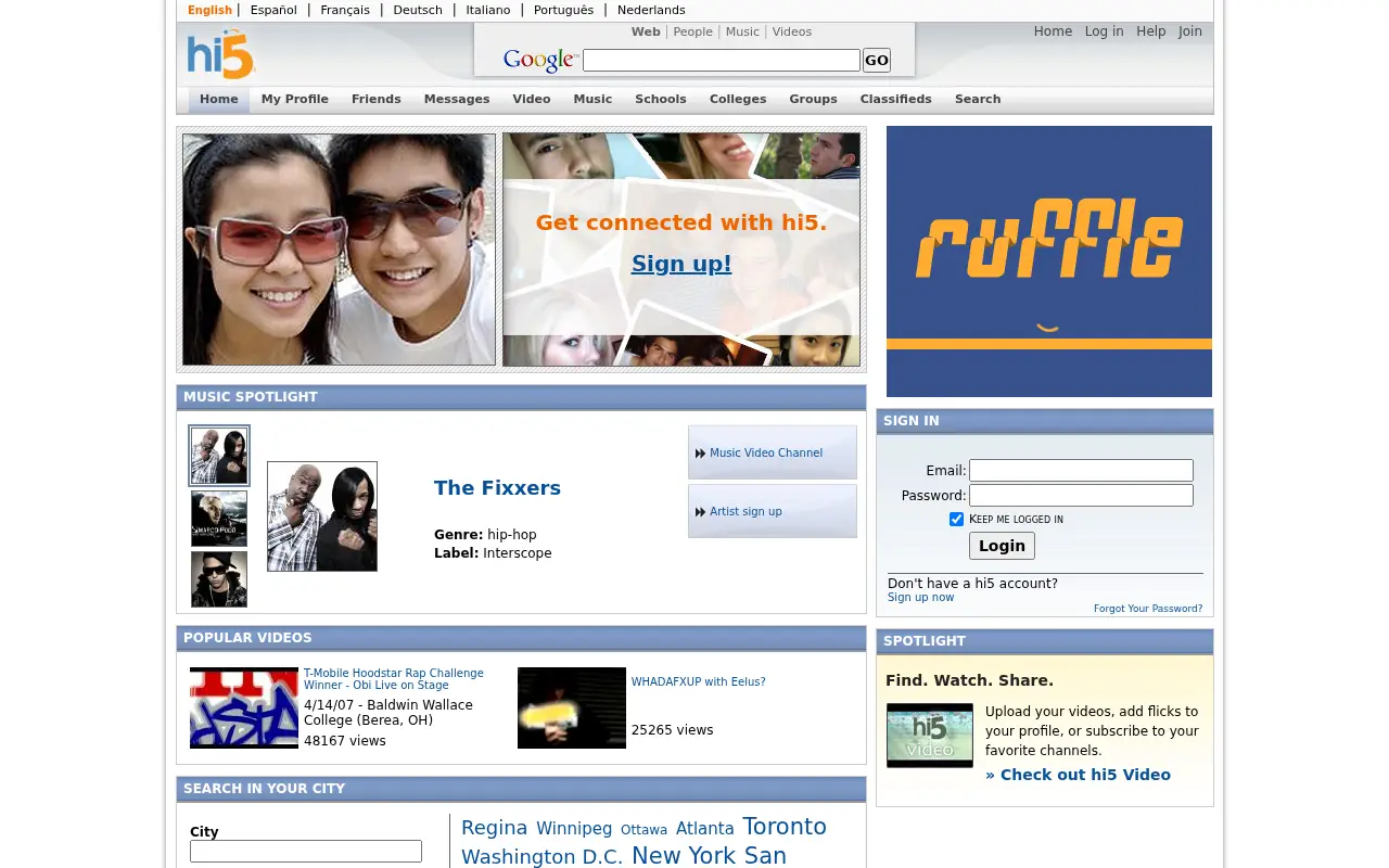 hi5.com in 2007