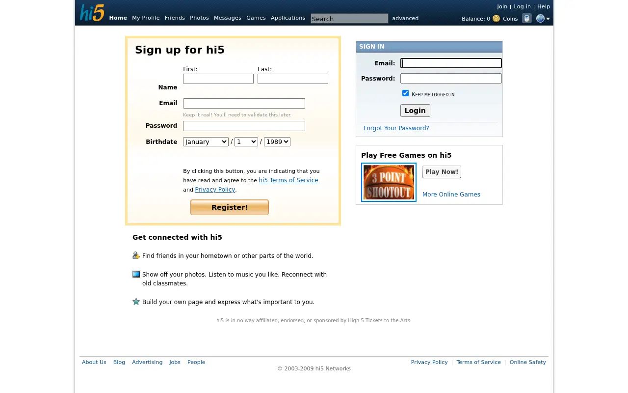hi5.com in 2009