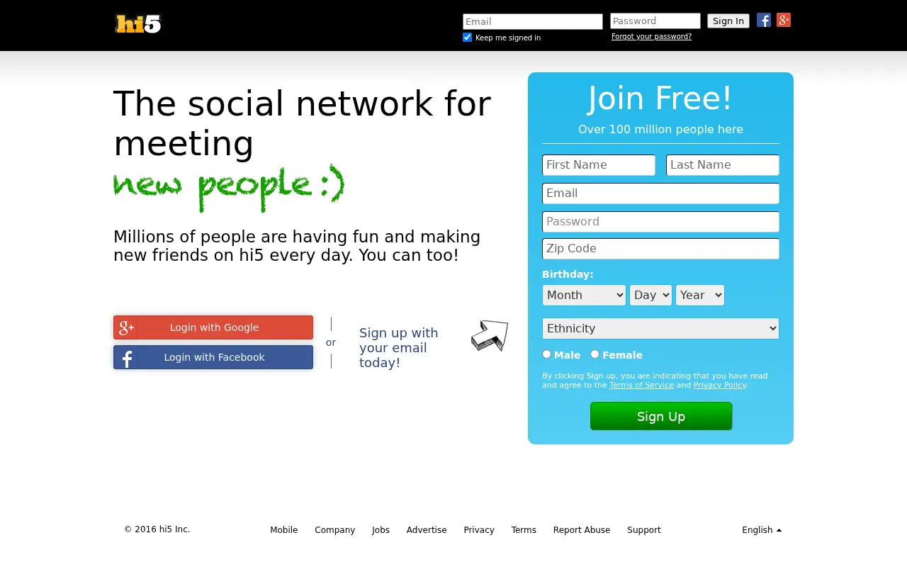hi5.com in 2016