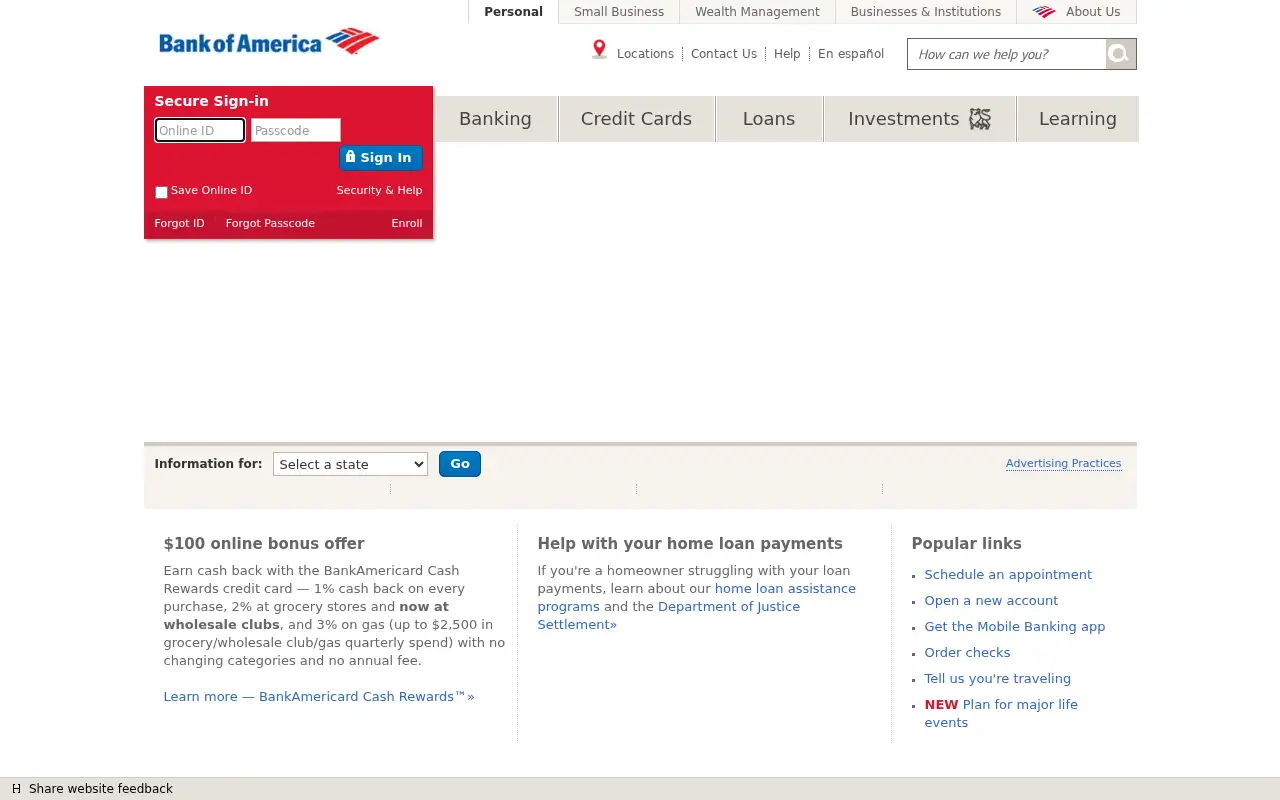 bankofamerica.com in 2016