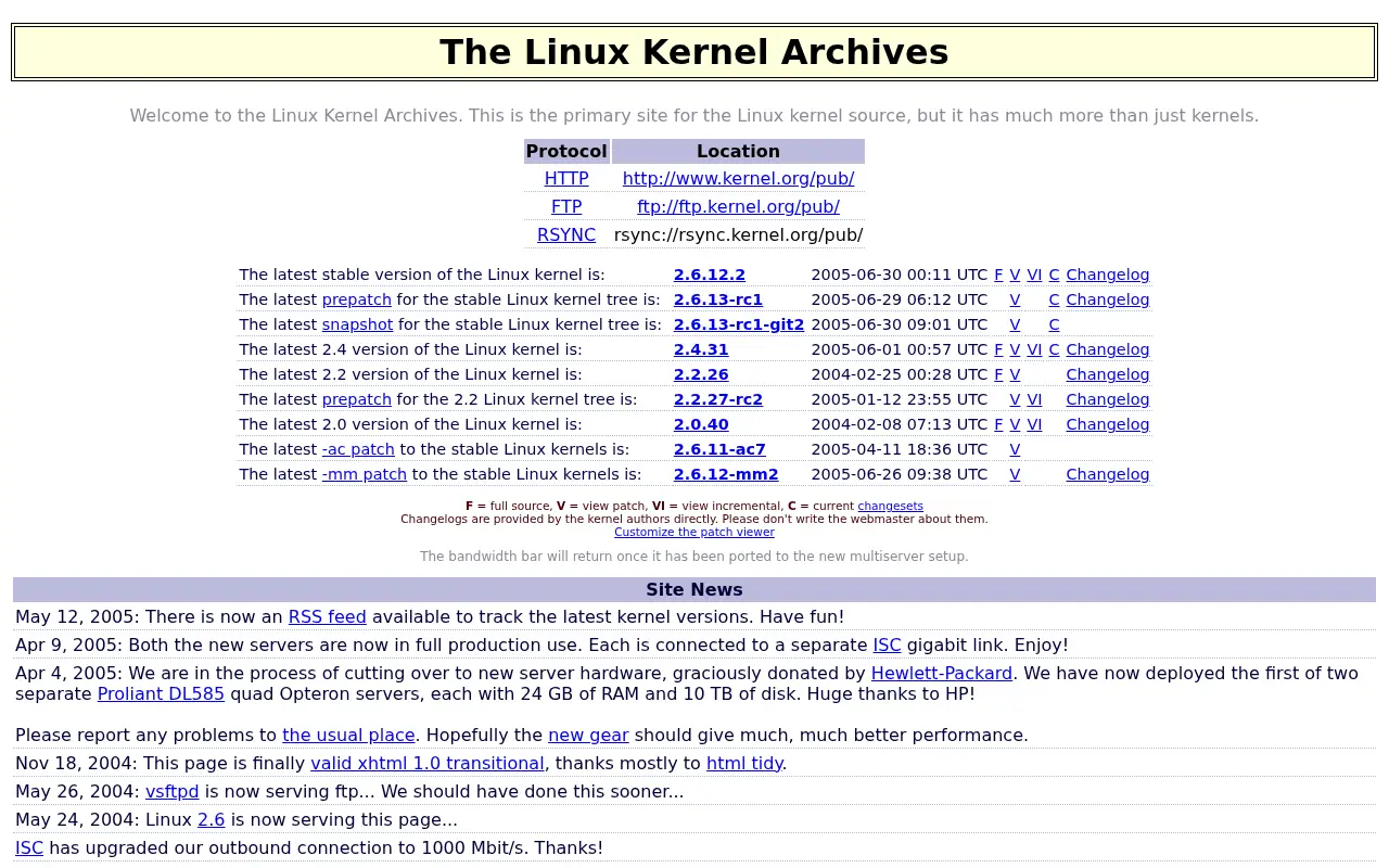 kernel.org in 2005
