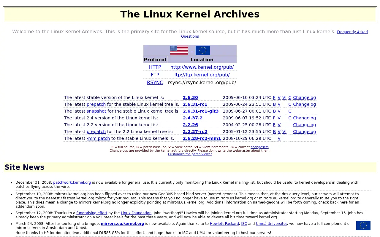 kernel.org in 2009