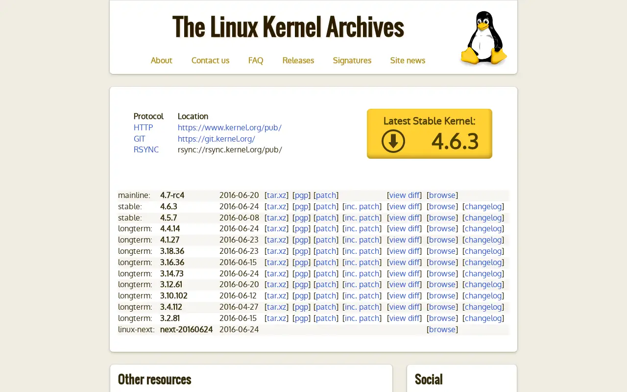 kernel.org in 2016