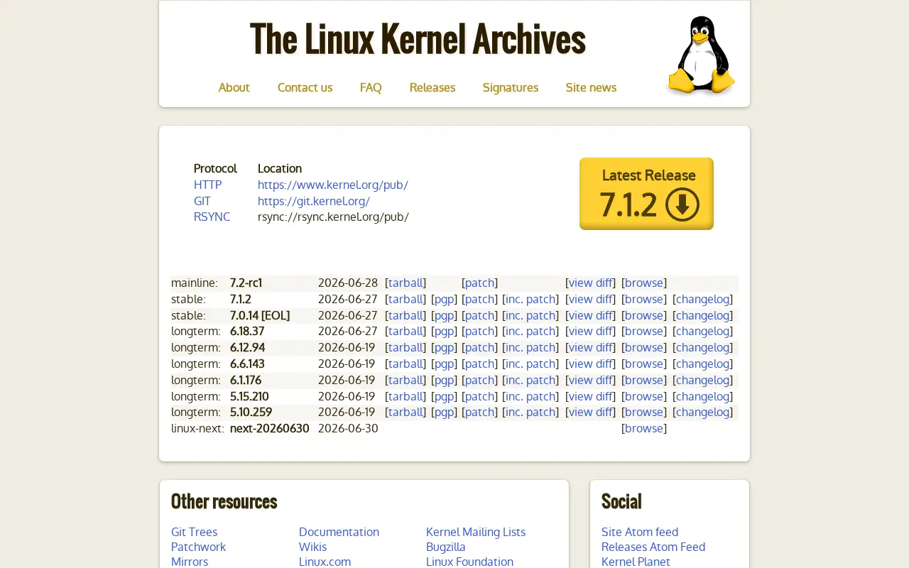 kernel.org on July 1, 2026