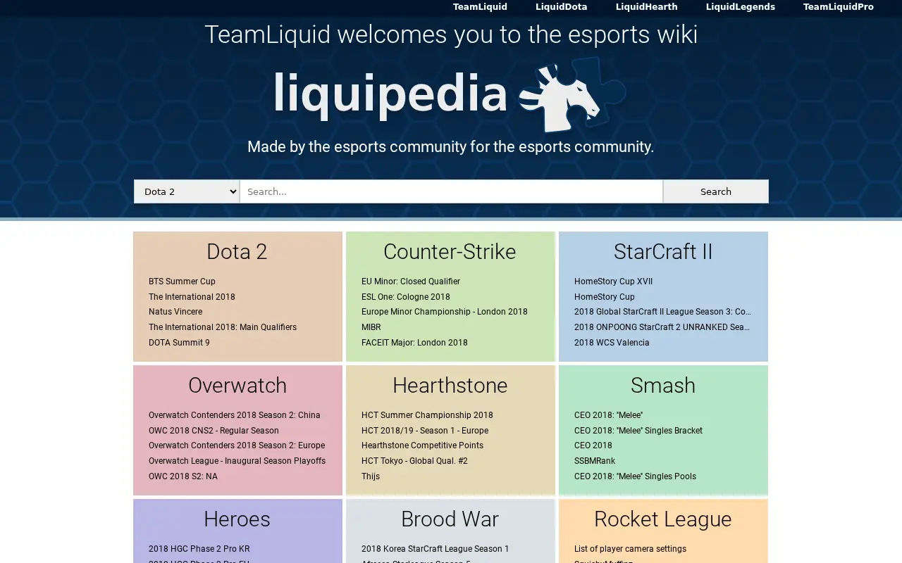 liquipedia.net in 2018