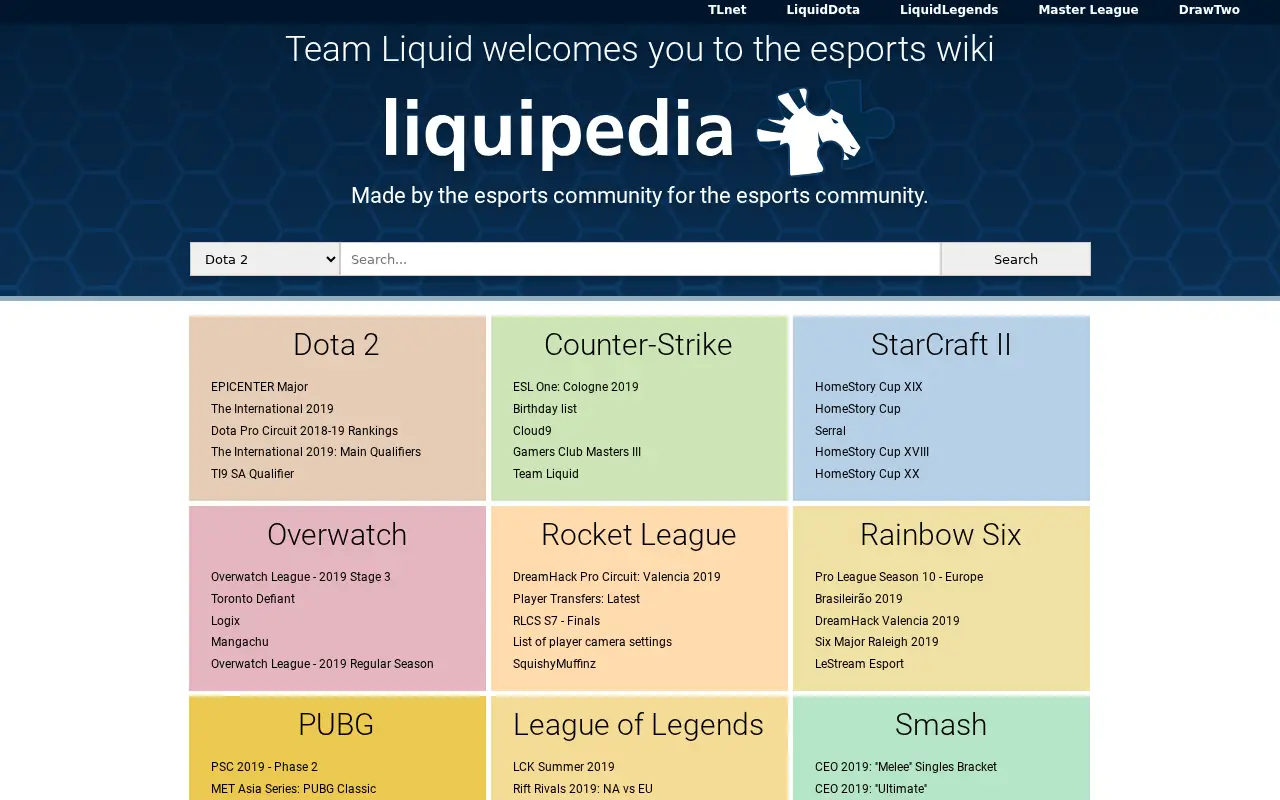 liquipedia.net in 2019