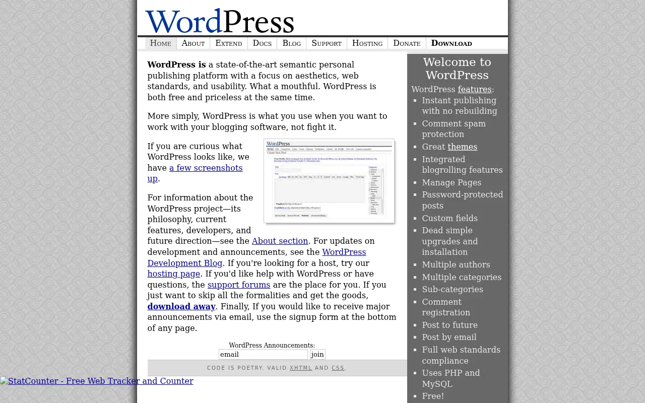 wordpress.org in 2005