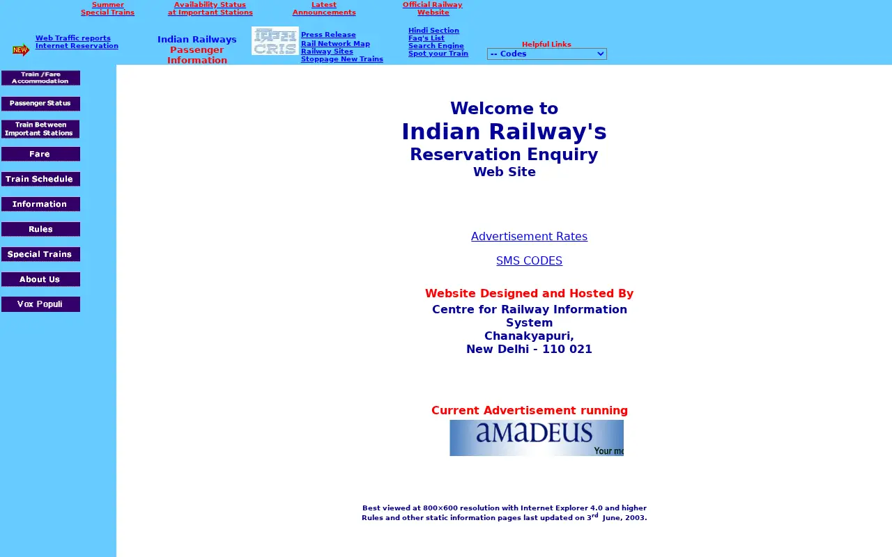 indianrail.gov.in in 2003