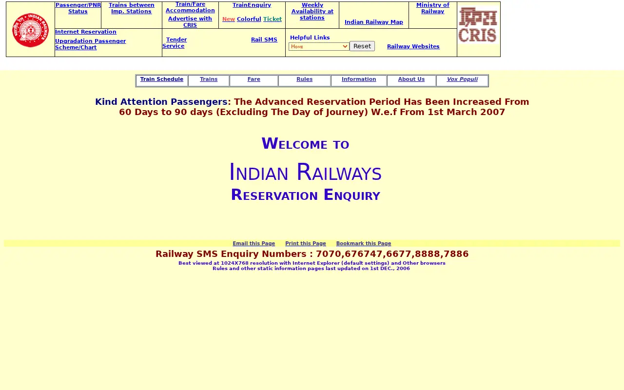 indianrail.gov.in in 2007
