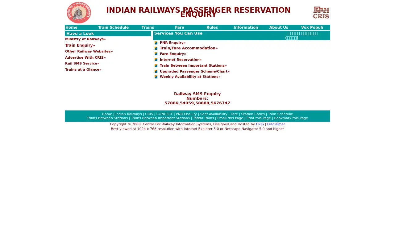 indianrail.gov.in on July 1, 2008