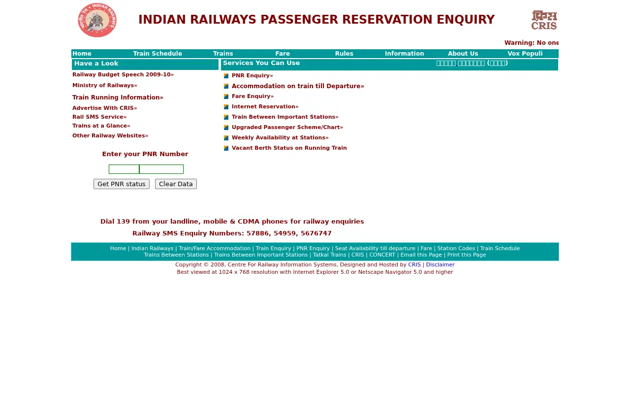 indianrail.gov.in on June 30, 2009