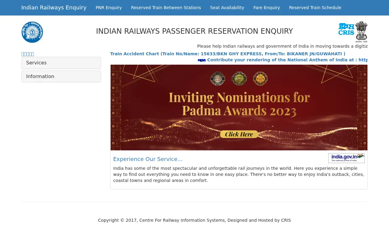 indianrail.gov.in on July 1, 2022