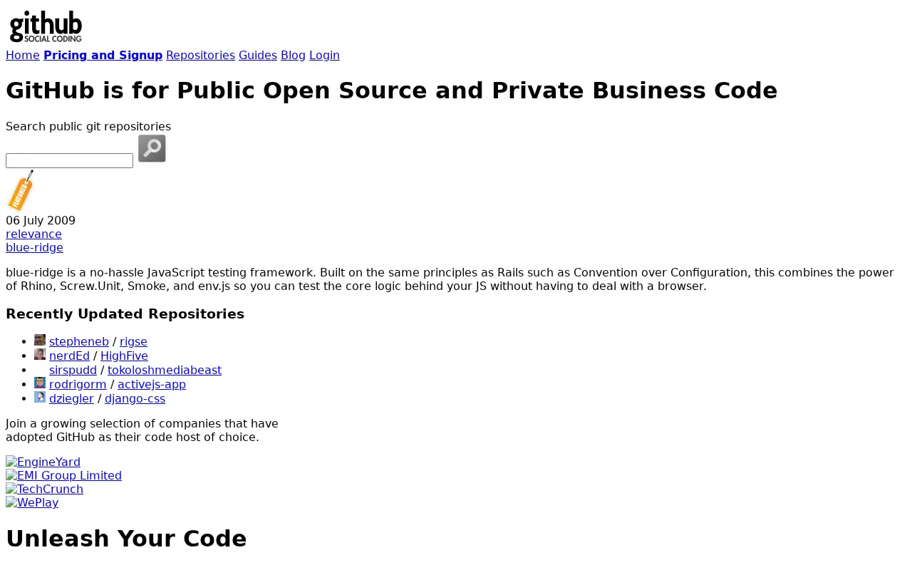 github.com on July 6, 2009