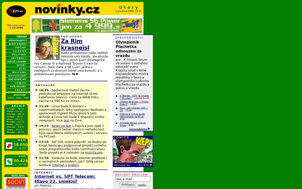 novinky.cz in 1998