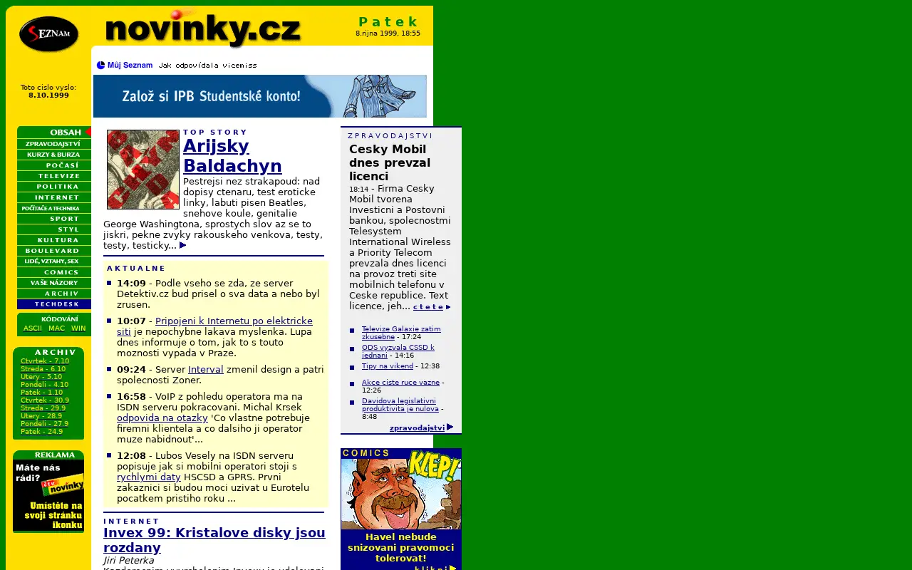 novinky.cz in 1999