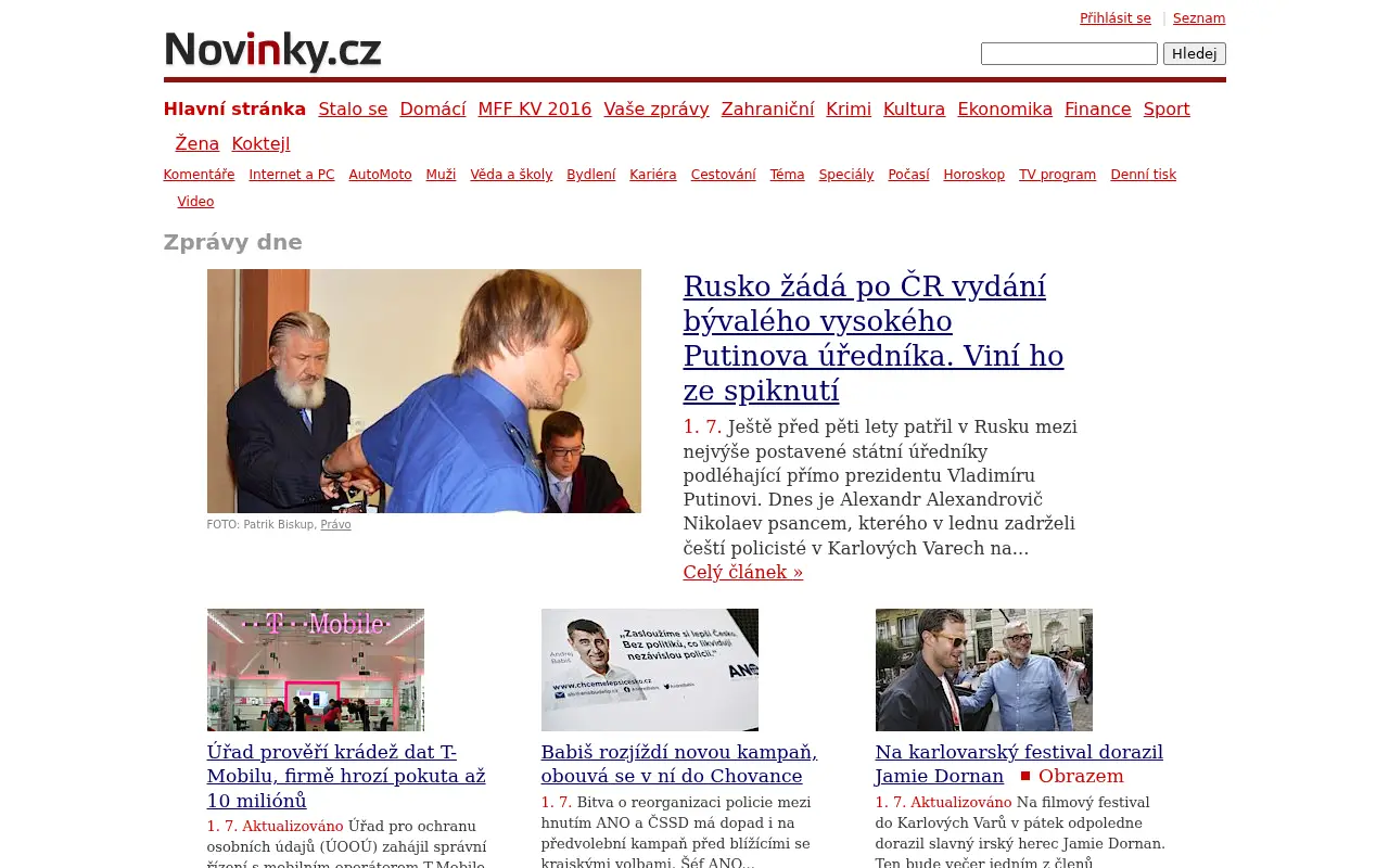 novinky.cz in 2016