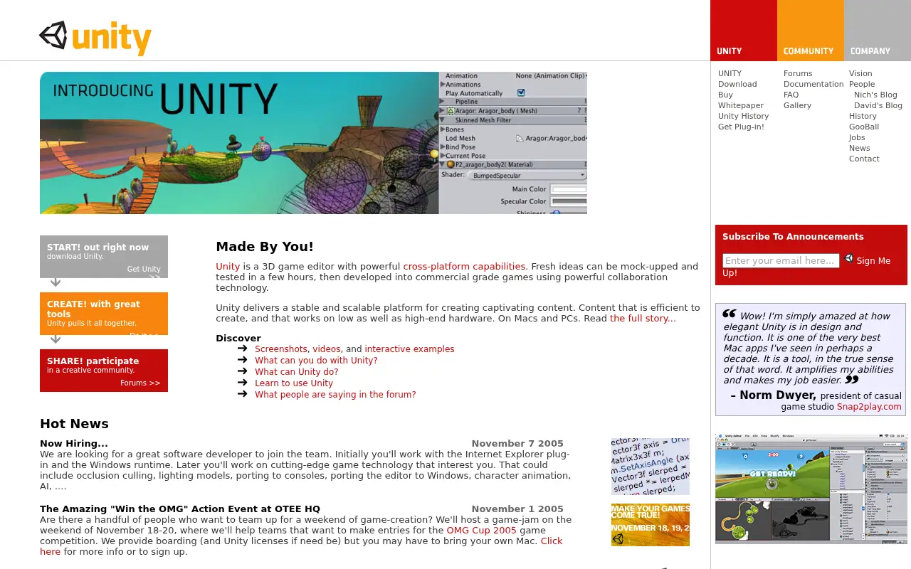 unity3d.com on December 12, 2005