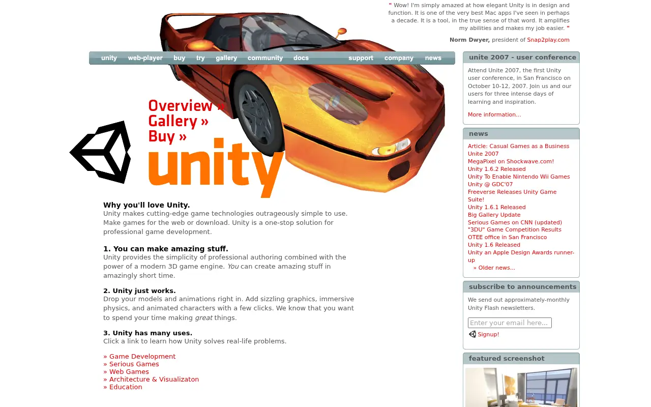 unity3d.com in 2007