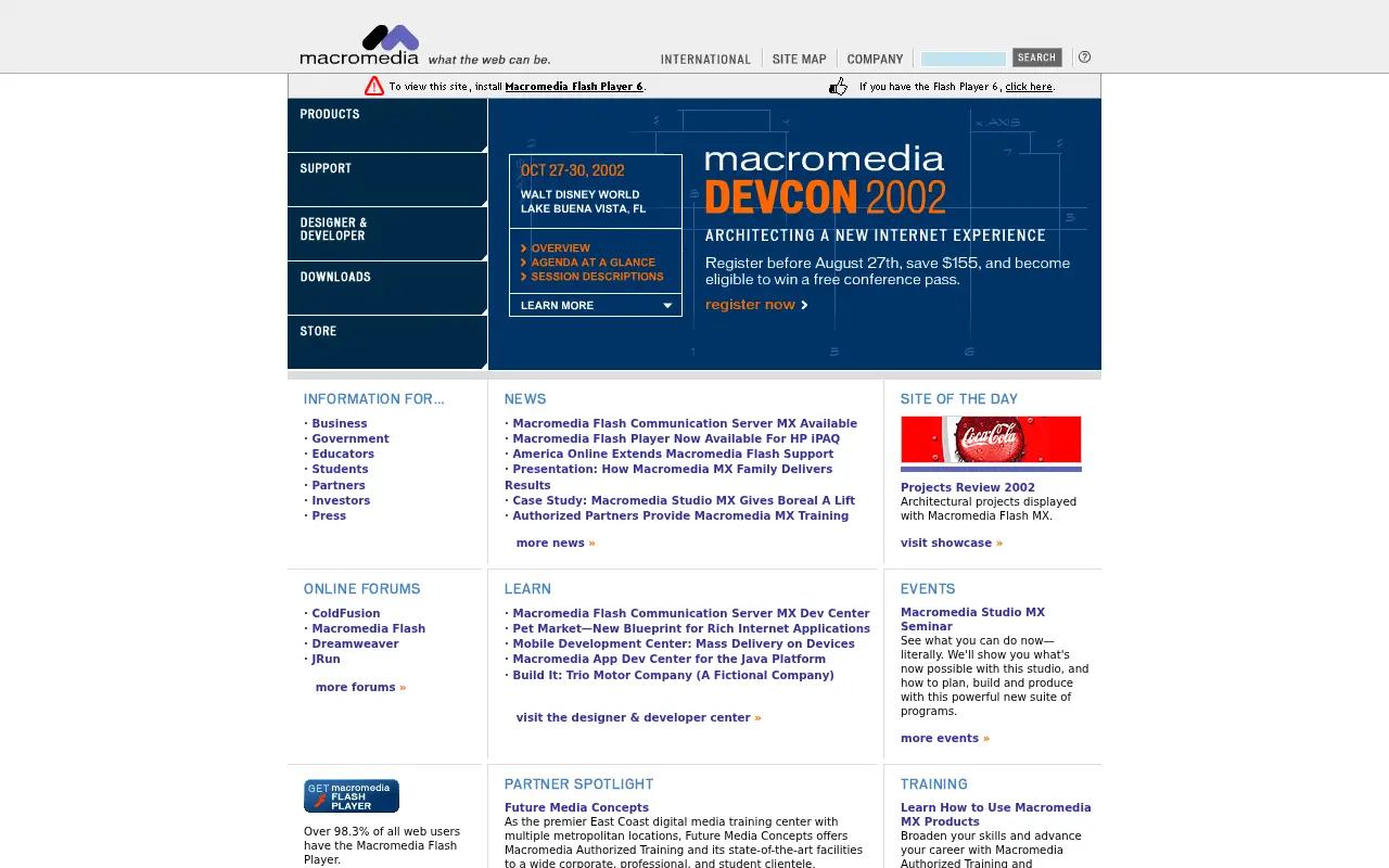macromedia.com in 2002