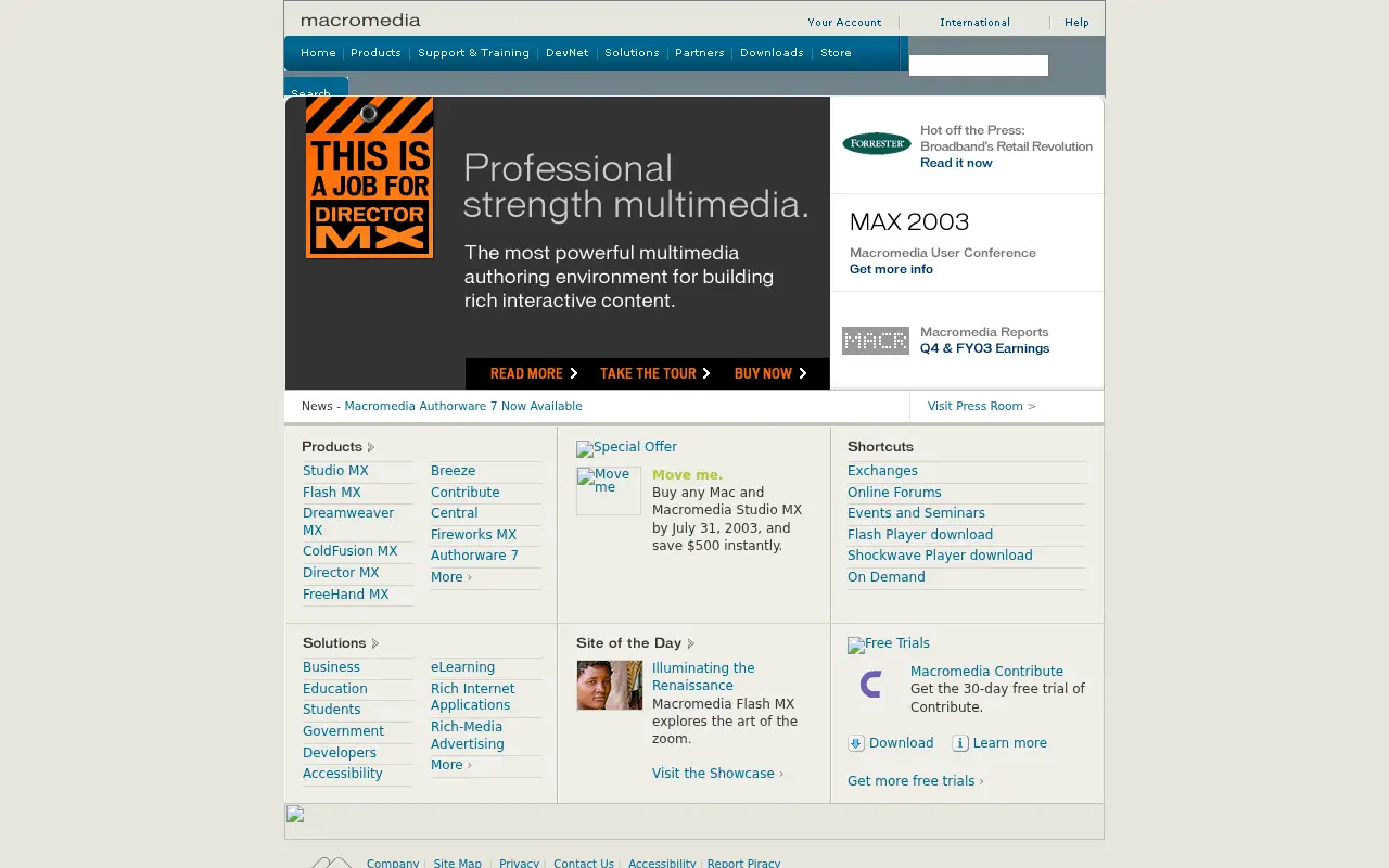 macromedia.com in 2003