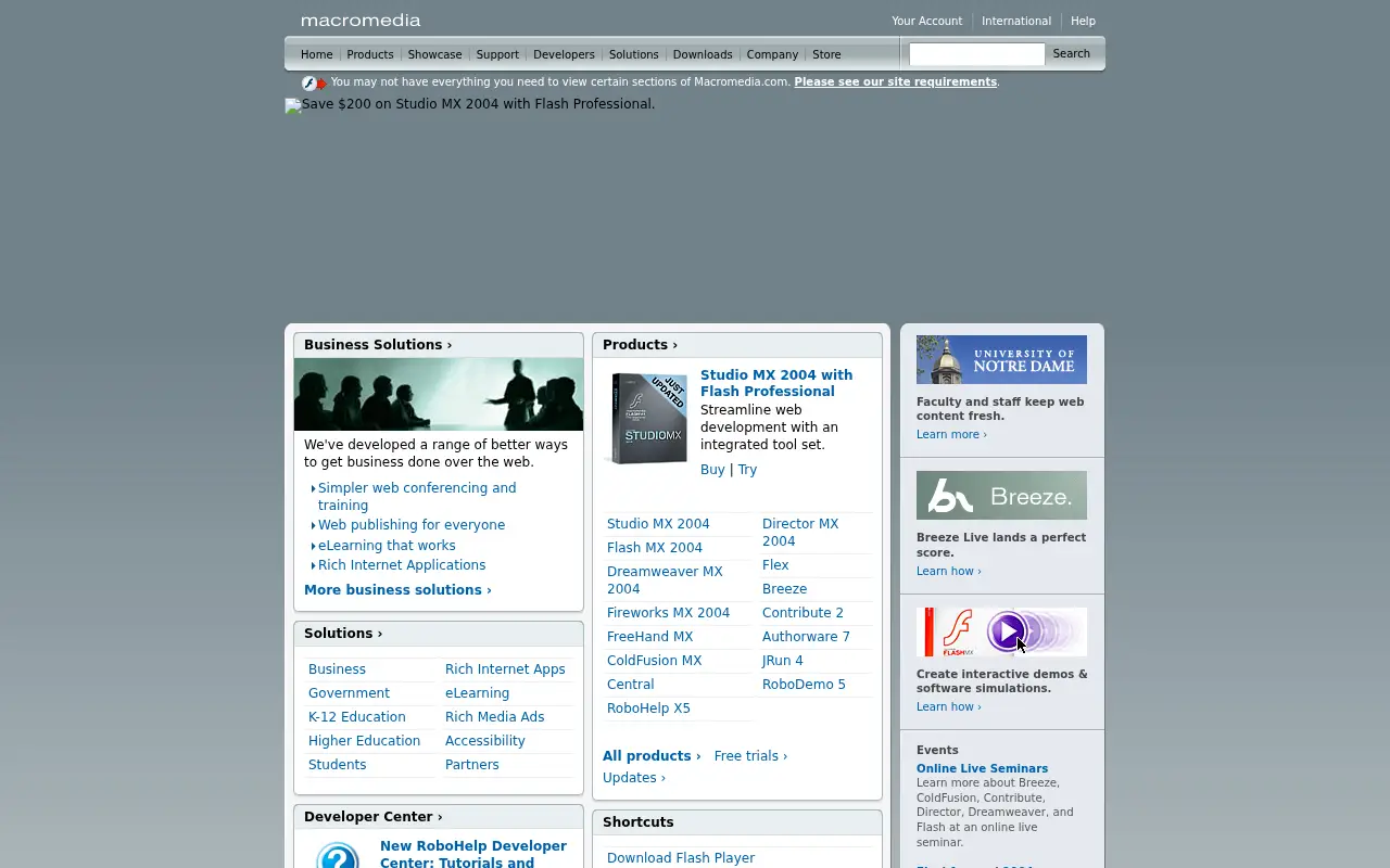 macromedia.com in 2004