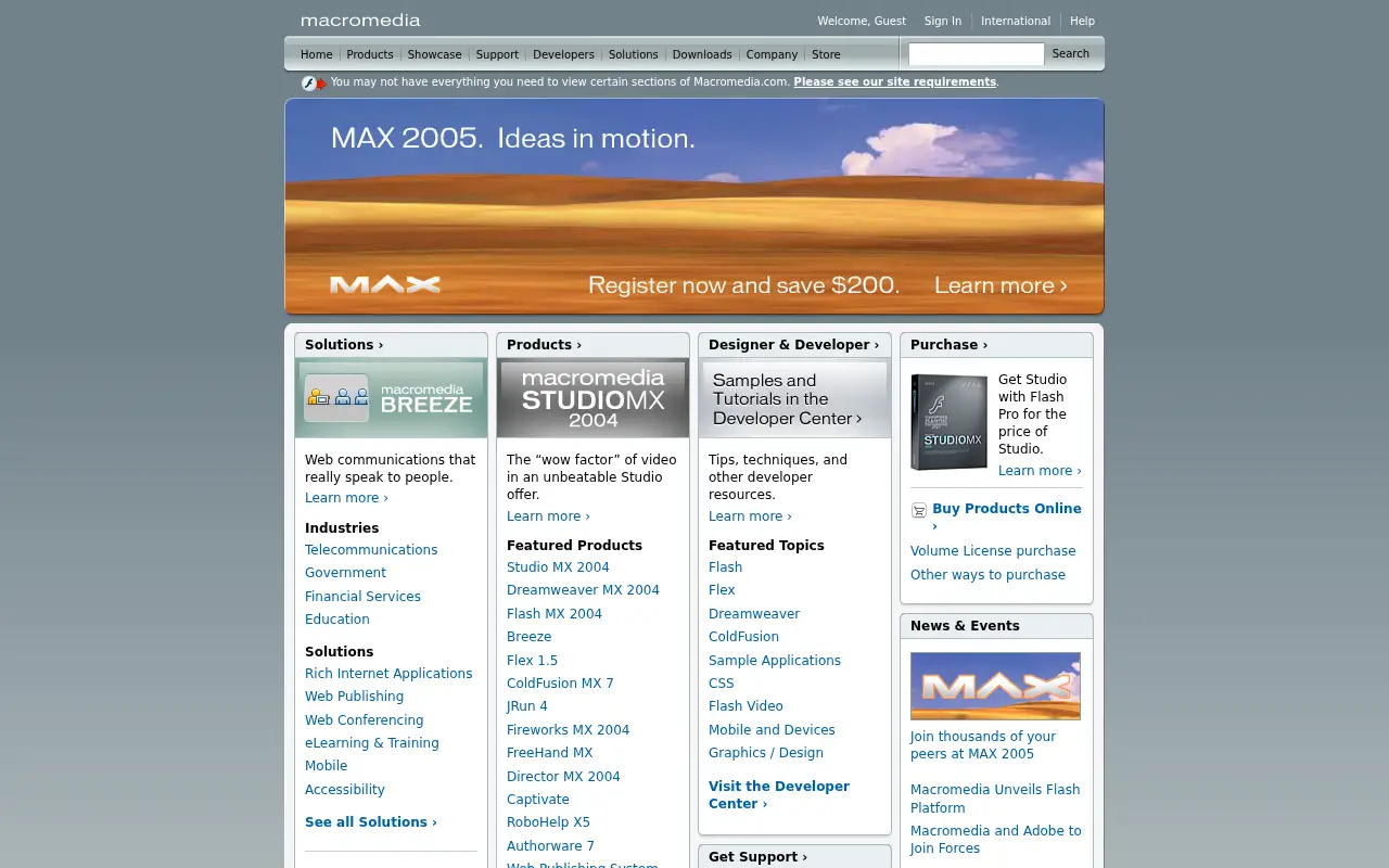 macromedia.com in 2005