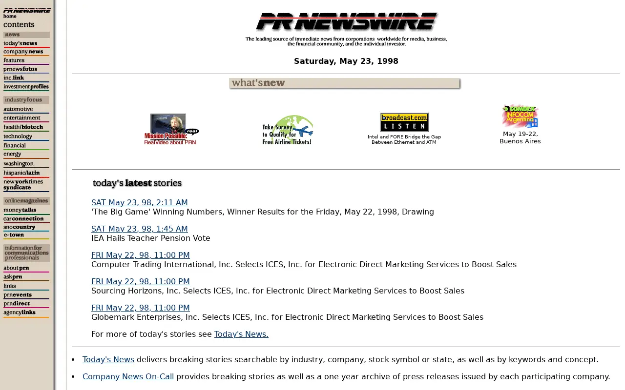 prnewswire.com on May 23, 1998