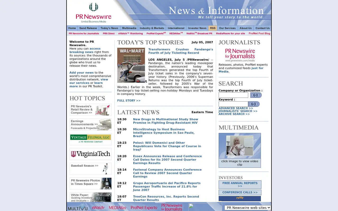 prnewswire.com in 2007