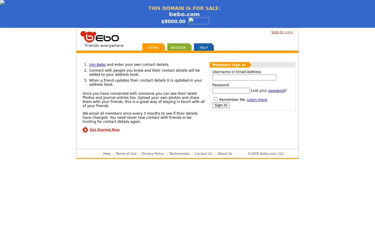 bebo.com on October 2, 2003