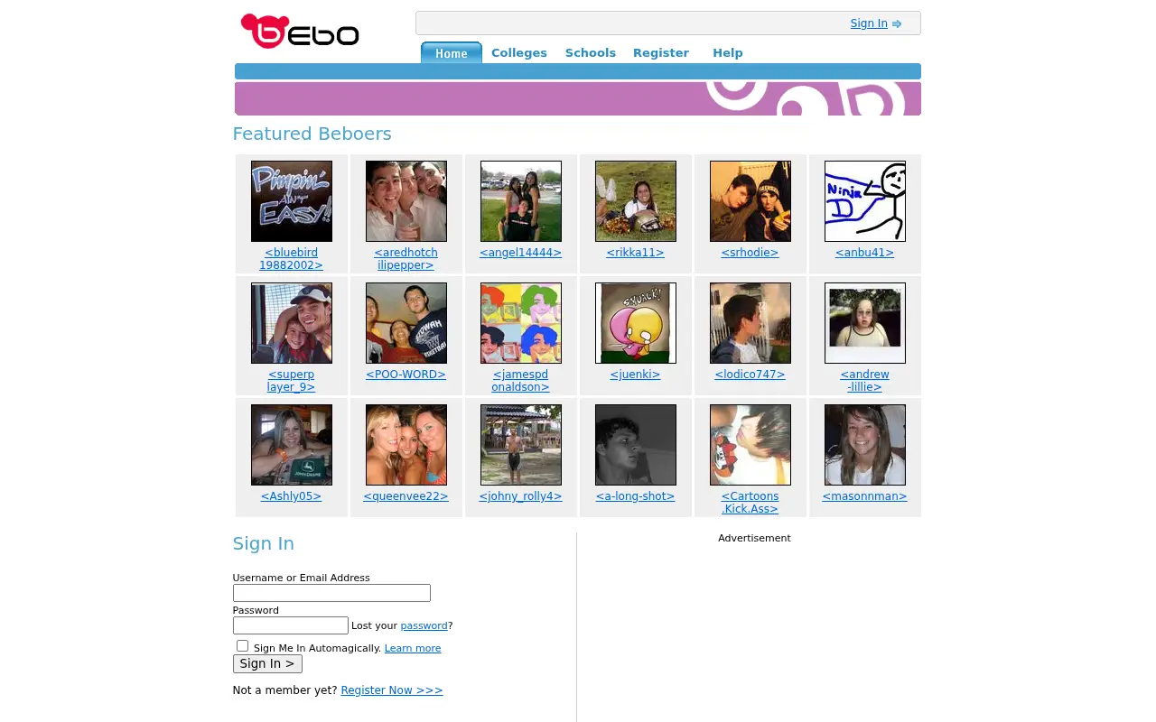 bebo.com in 2006