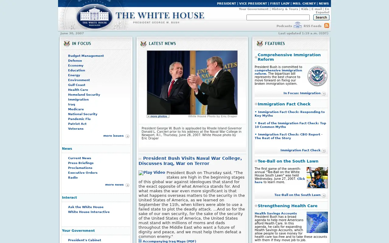 whitehouse.gov in 2007