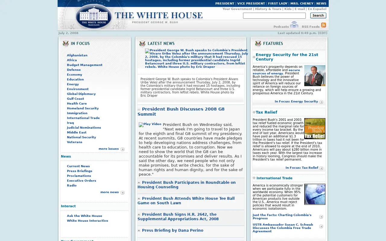 whitehouse.gov in 2008