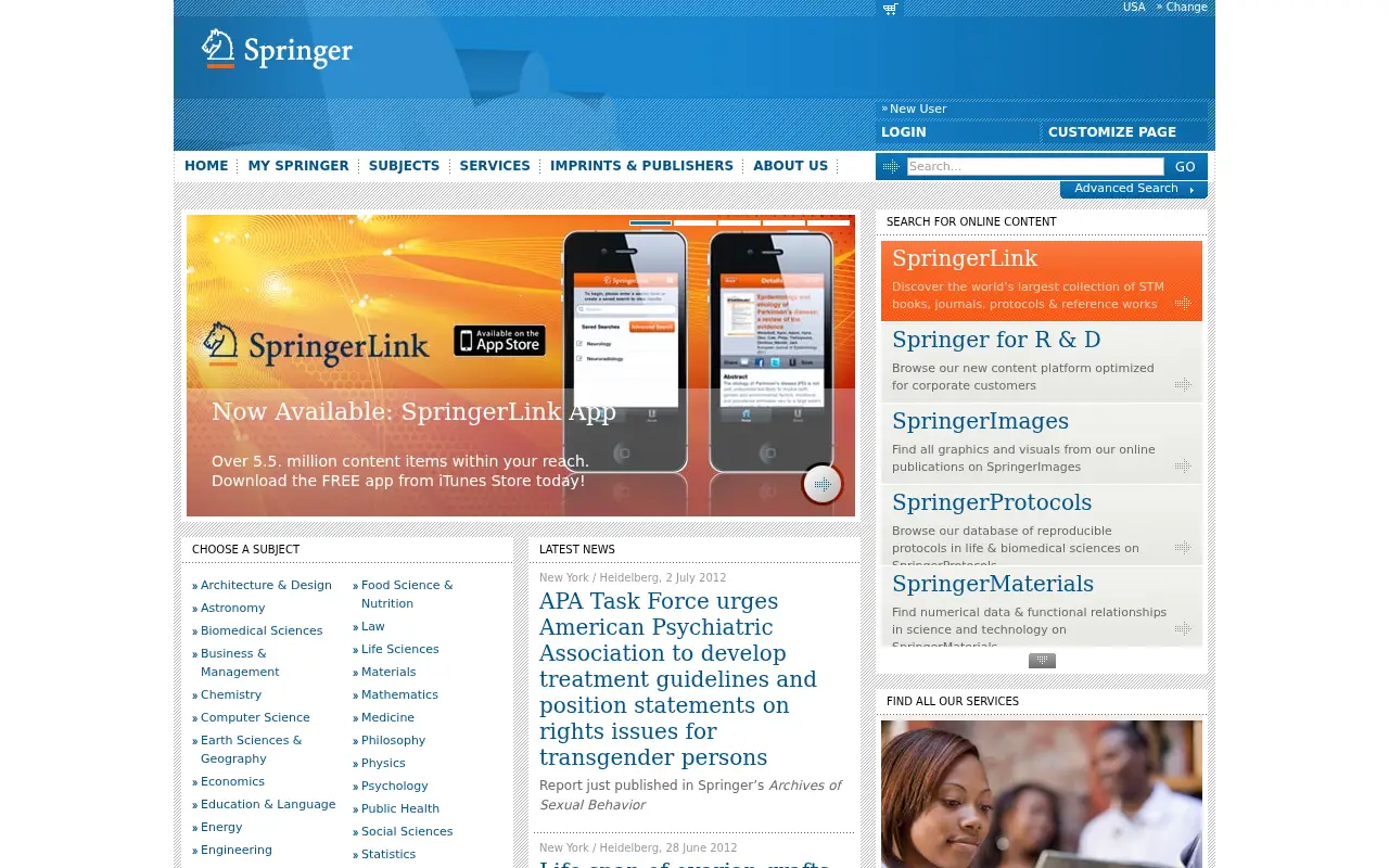 springer.com in 2012