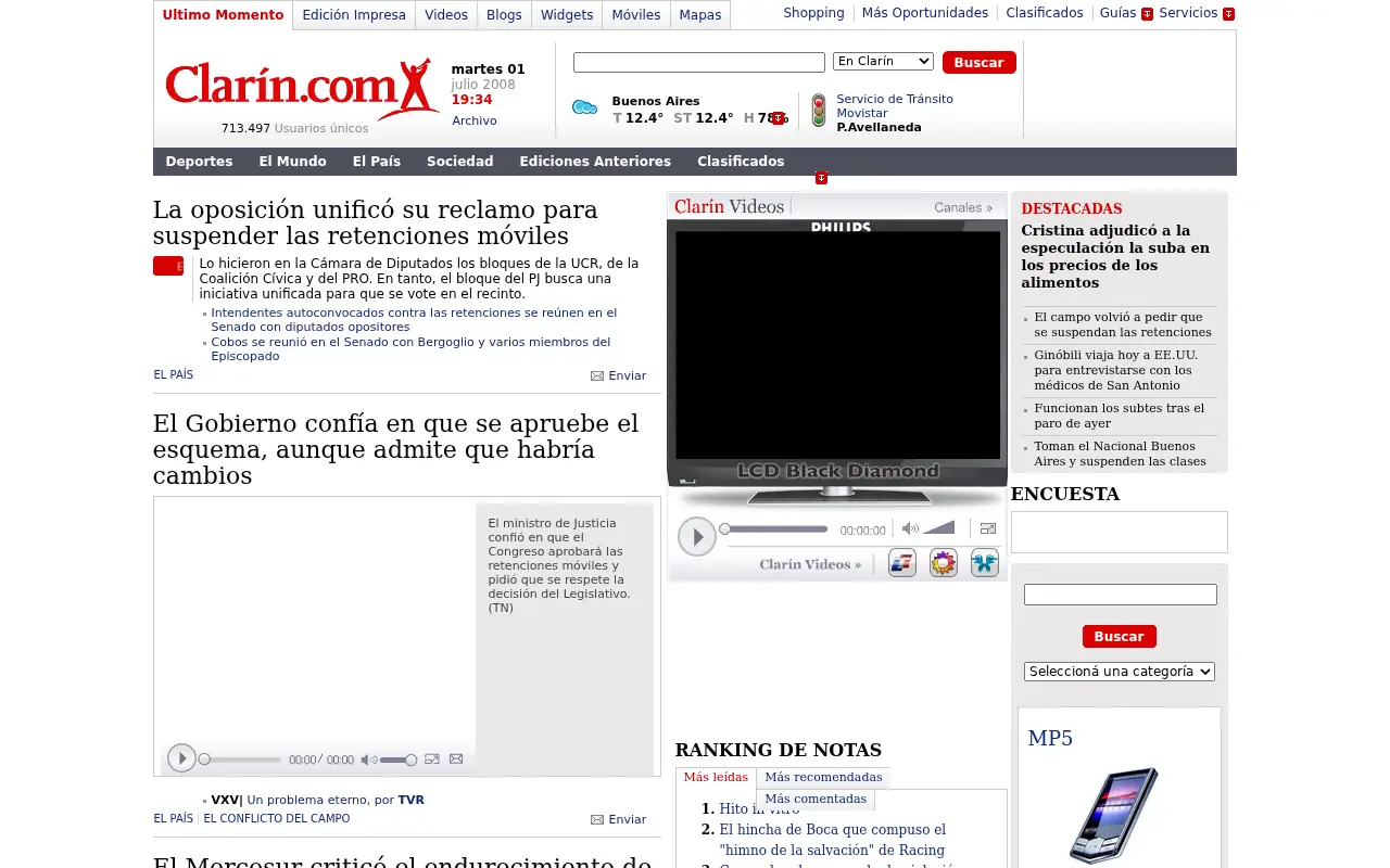 clarin.com on July 1, 2008