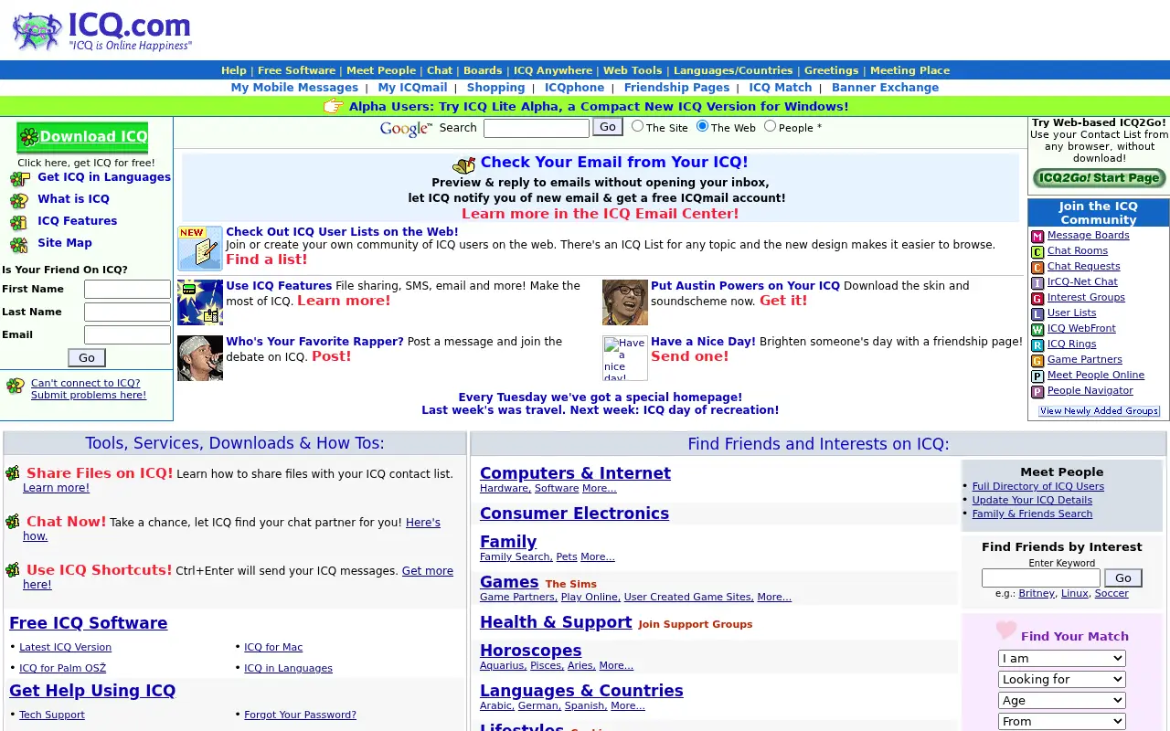 icq.com on July 21, 2002