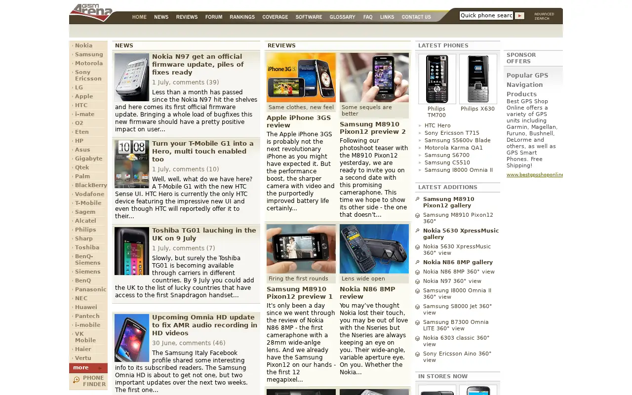 gsmarena.com in 2009