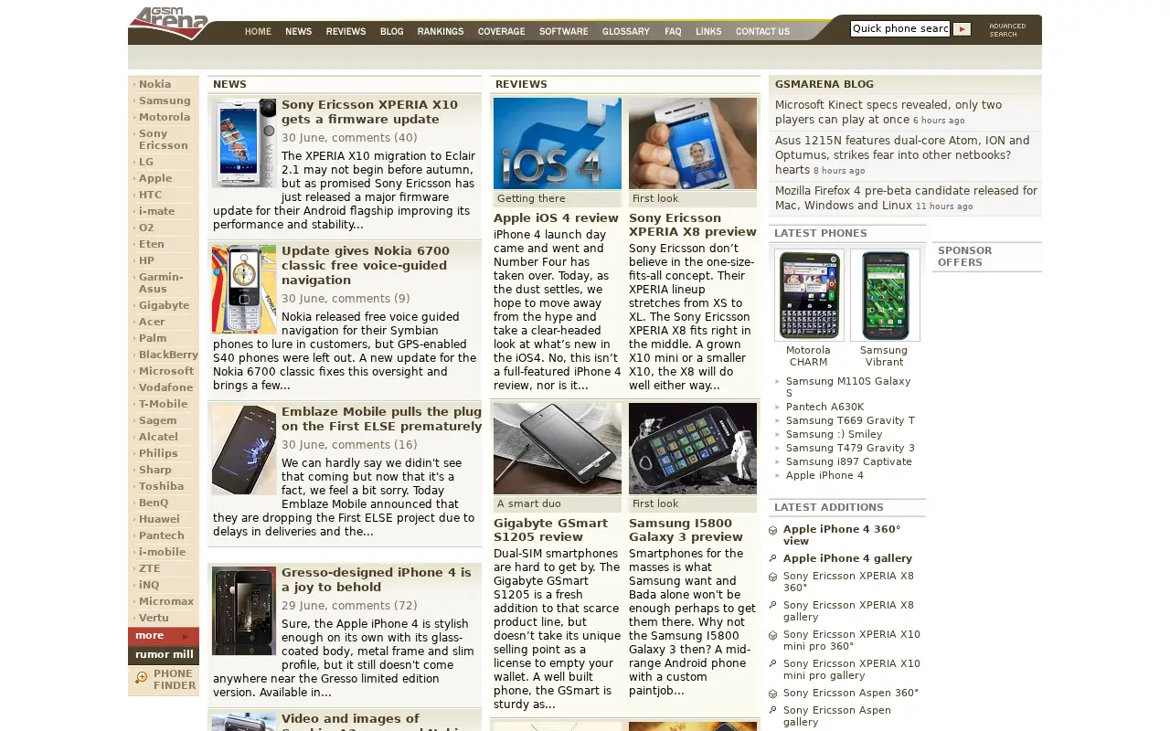 gsmarena.com in 2010