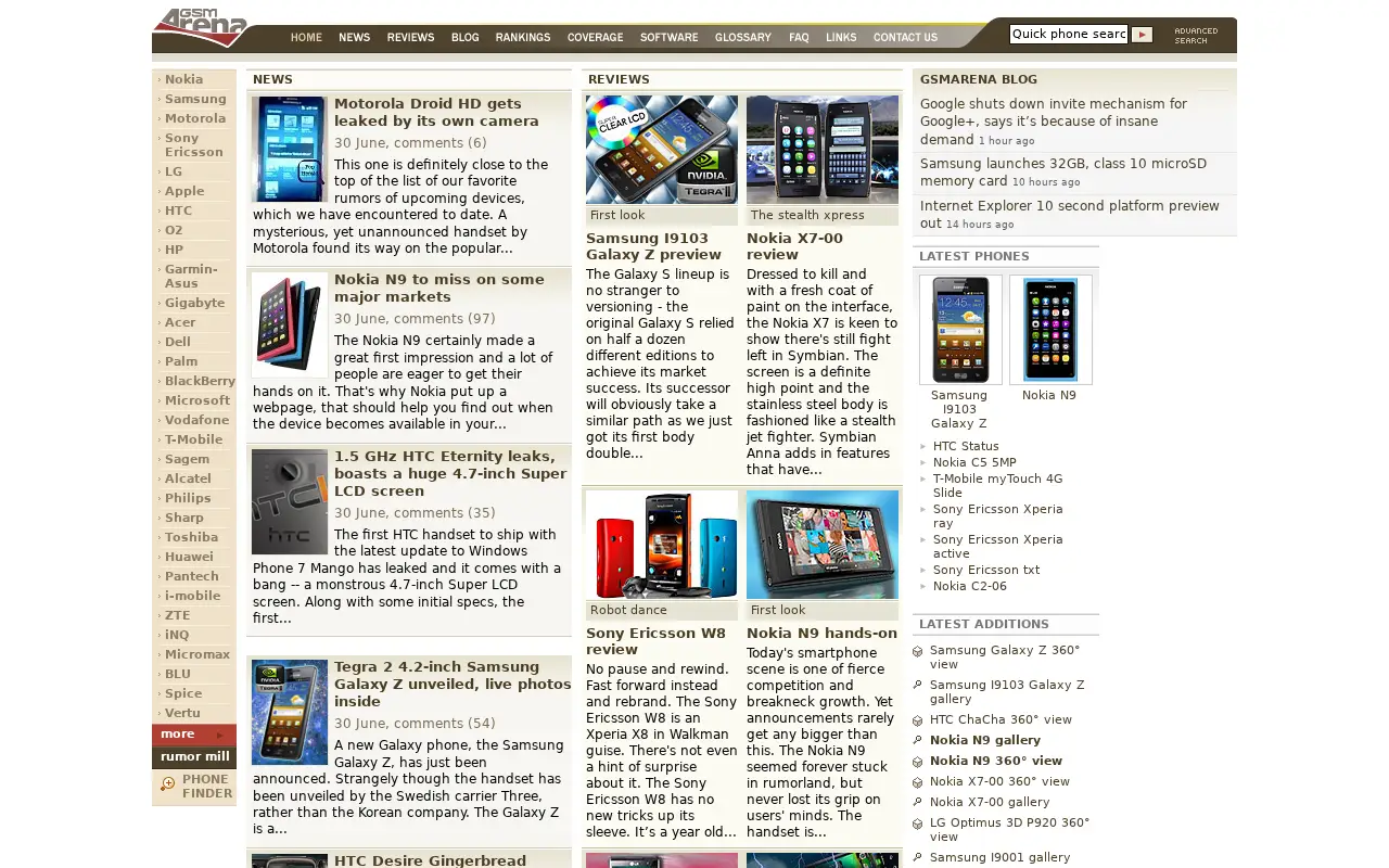 gsmarena.com in 2011