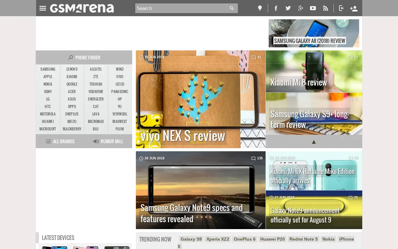 gsmarena.com in 2018