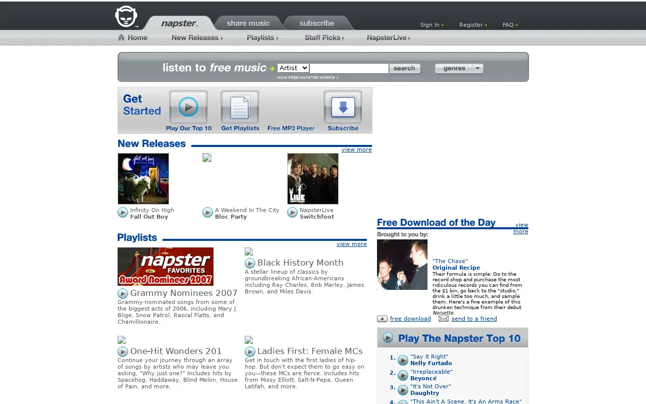 napster.com on February 10, 2007