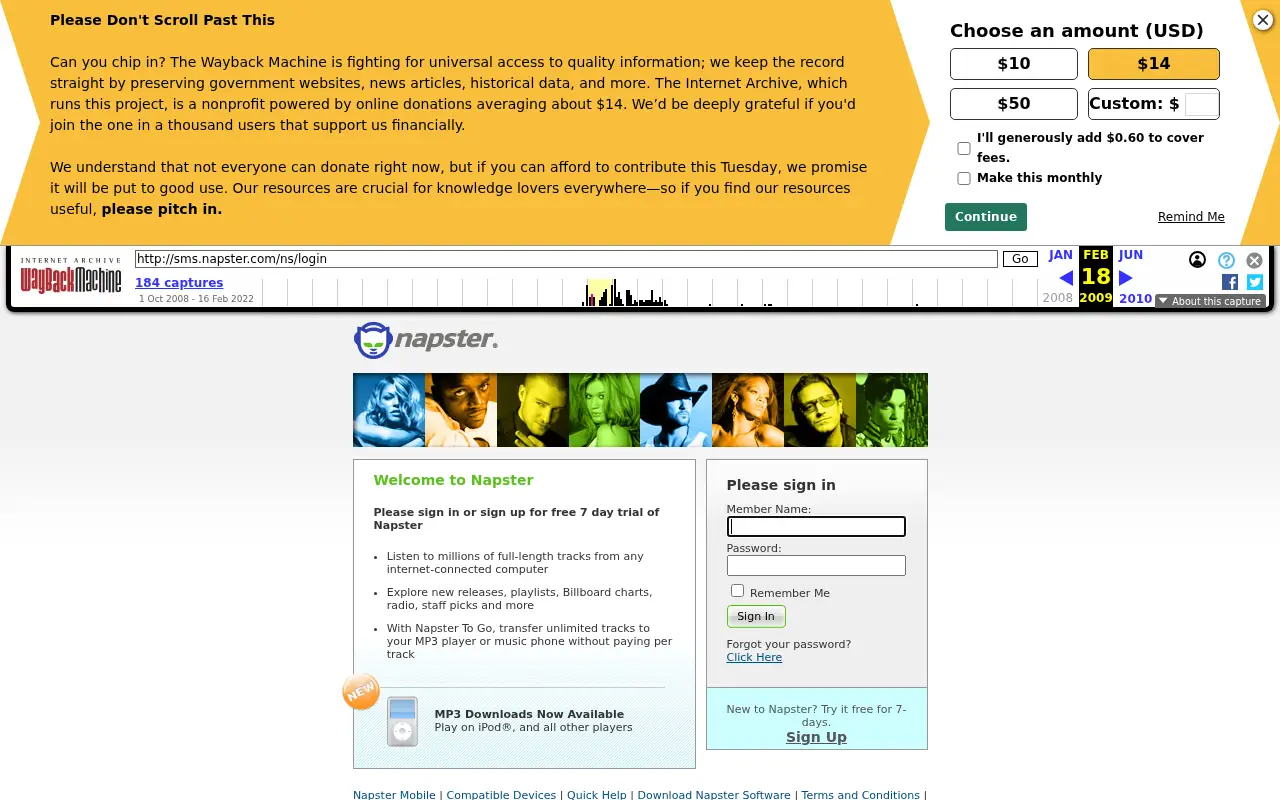 napster.com on February 18, 2009