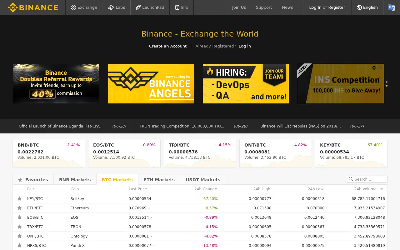 binance.com in 2018