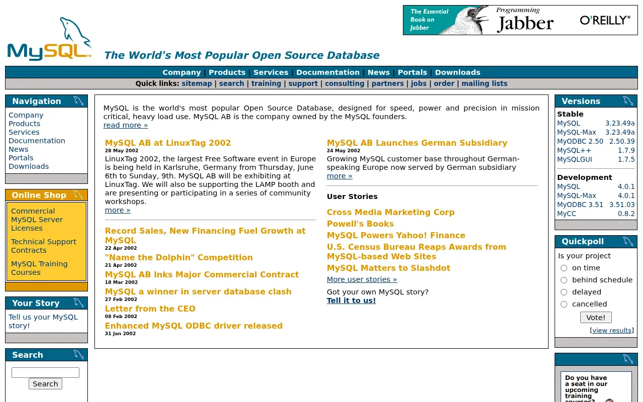 mysql.com in 2002