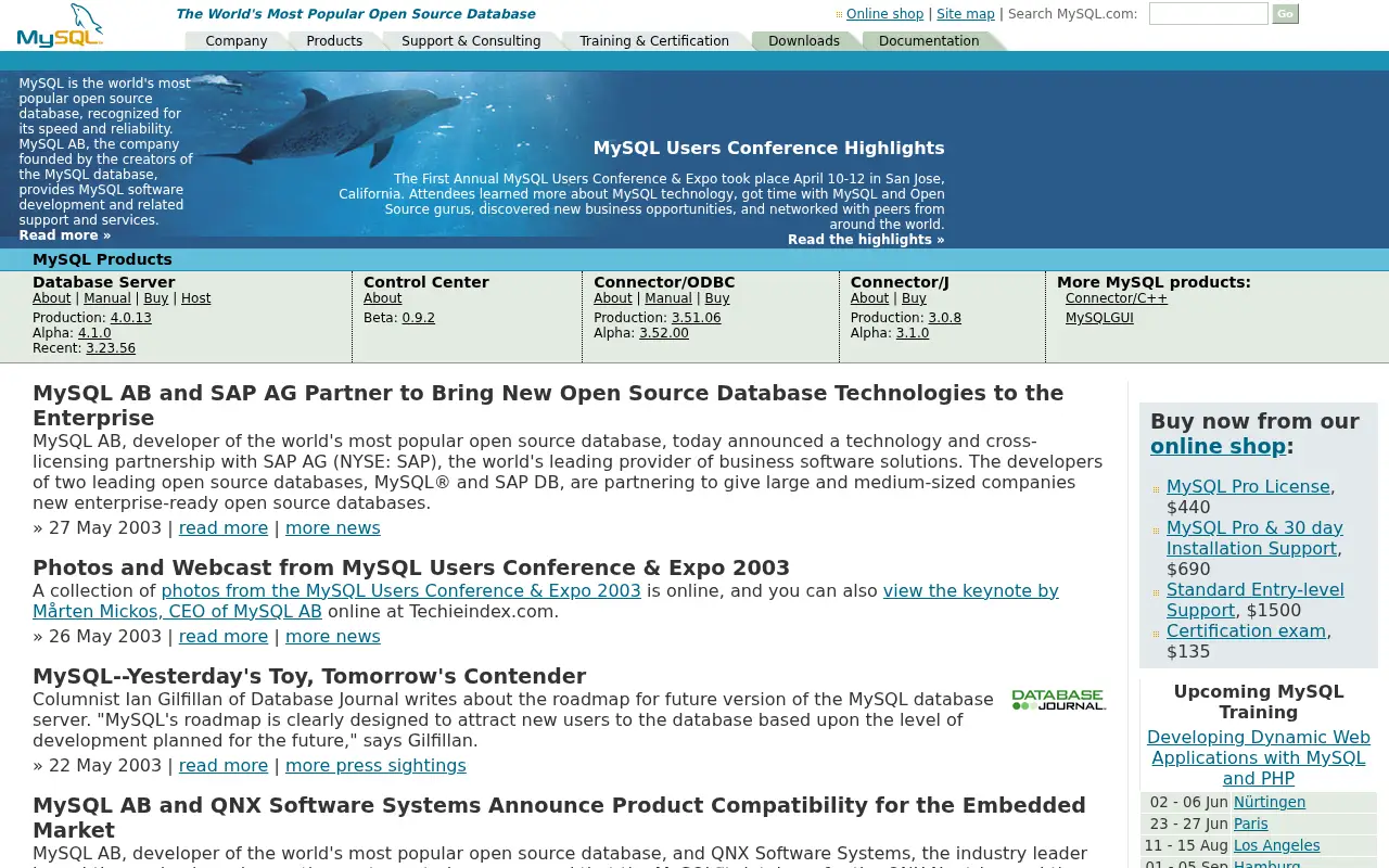 mysql.com in 2003