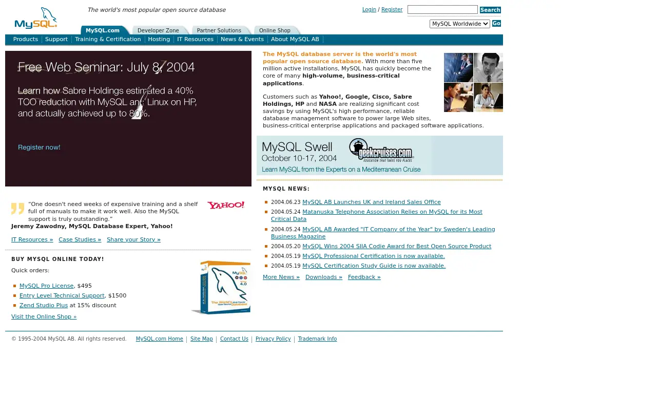 mysql.com in 2004
