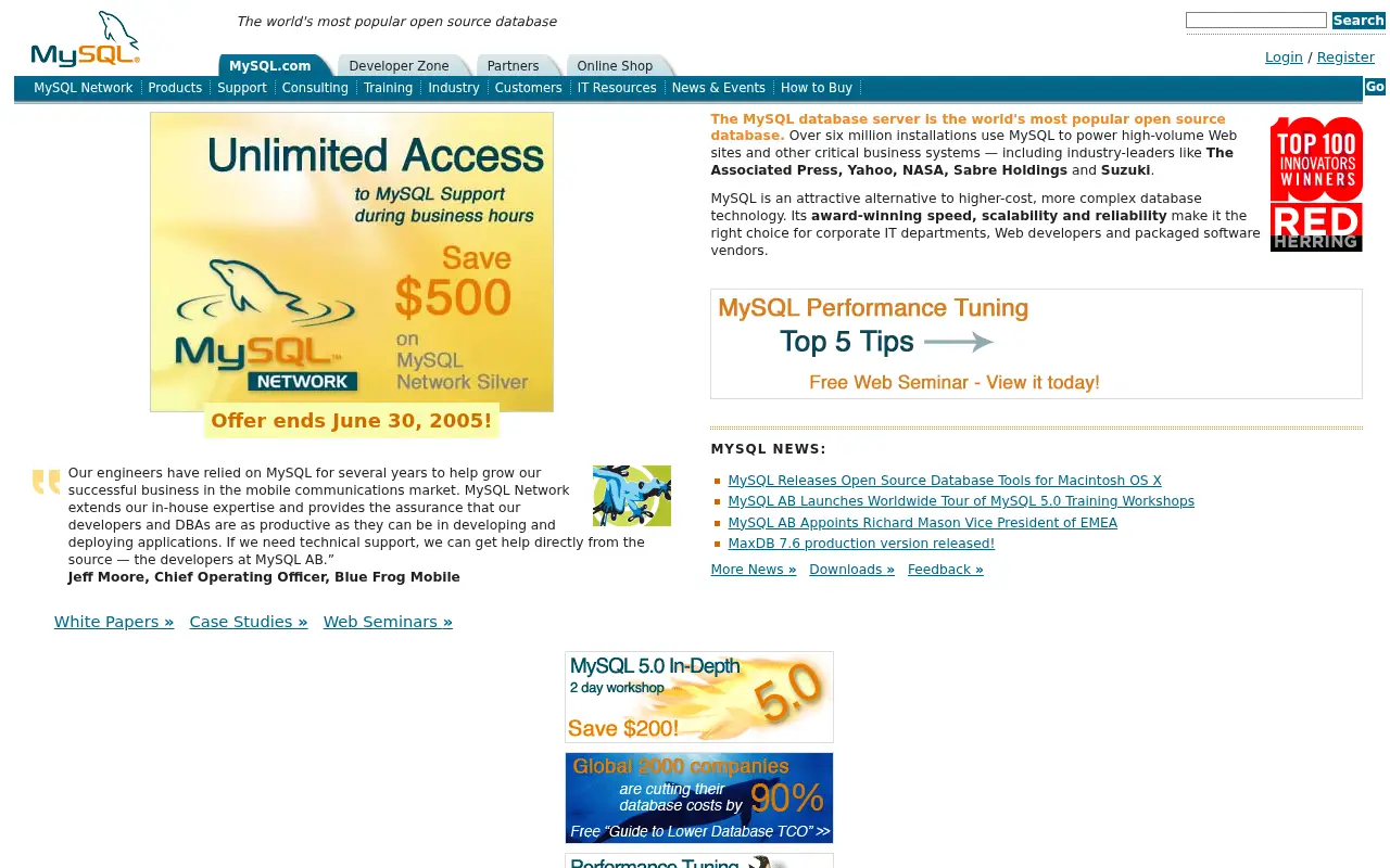 mysql.com in 2005